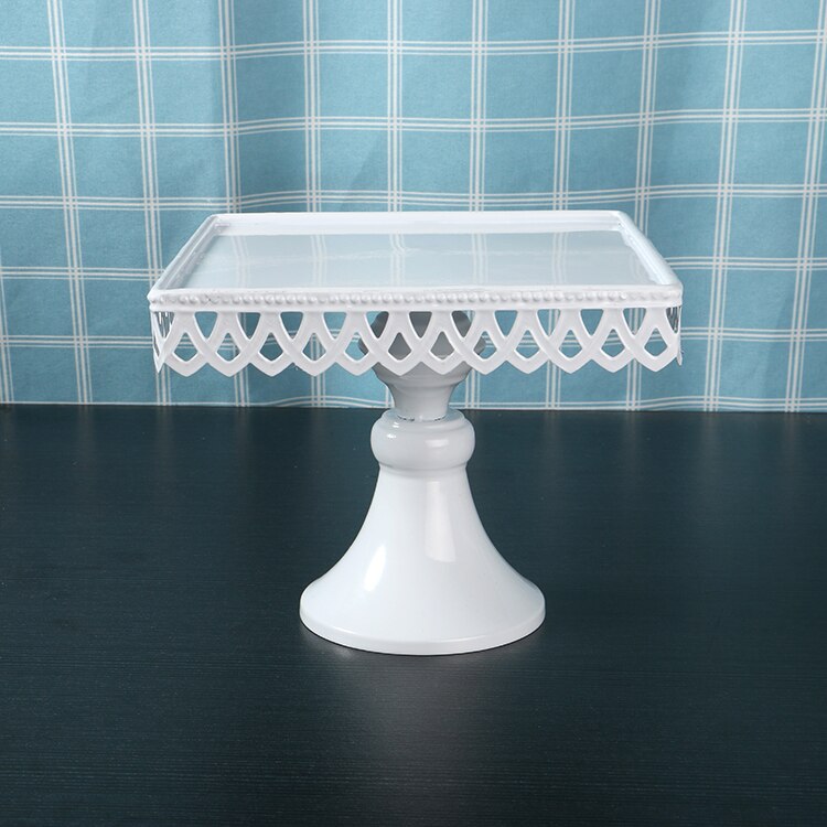 3 Size European Style Wedding Table Square white Cake Stand Iron Tall Cake Fruit Tray Lace Single Cupcake Stand