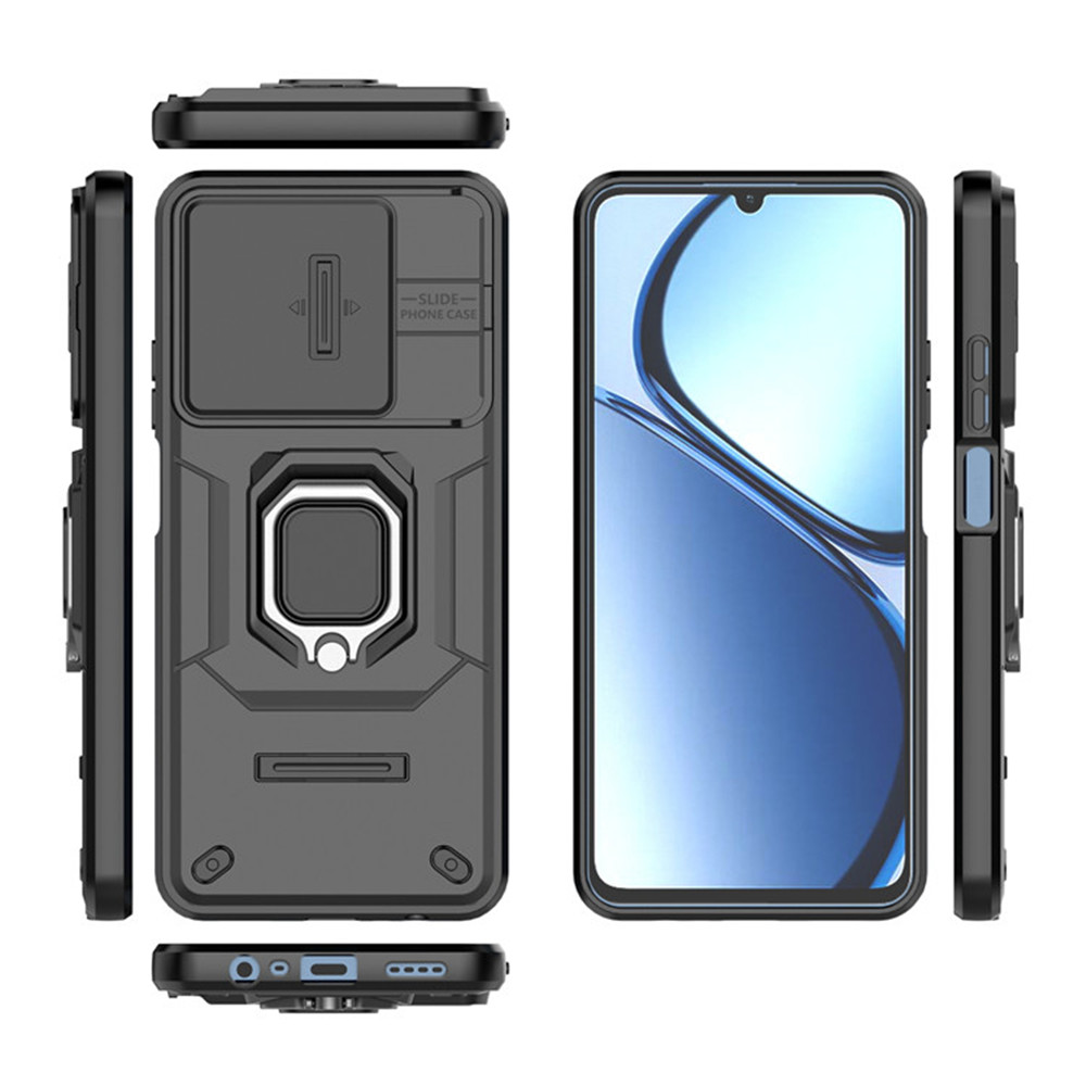 Dla OPPO Realme C61 C63 etui luksus pierścień + Ruchome okno Tylna pokrywa etui pancerne Dla OPPO Realme Narzo N63 C 61 C 63 etui na telefon