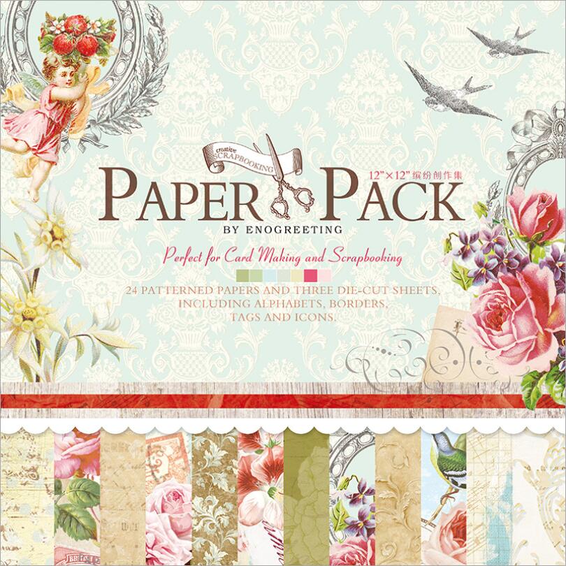 24Pcs 12Inch Scrapbook Papier Pad Vintage Papier Pack Patroon Metalen Achtergrond Papier Diy Gelukkig Planner Kaart Maken Dagboek project