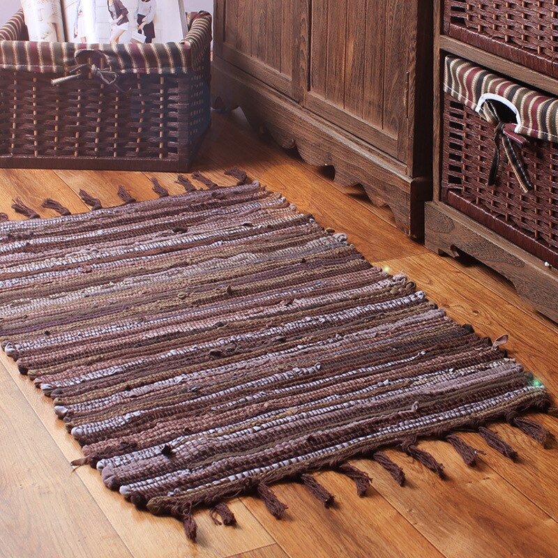 Pathcwork tofs bomull och linne fransar matta nordisk stil vardagsrum matta hem textiltillbehör: 70 x 180cm / Brun