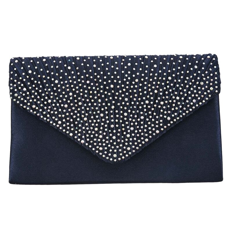 Frauen Seide gesicht Diamant Kupplungen Schulter Tasche Abend Braut Prom Schulranzen Kette Handtasche (marineblau)