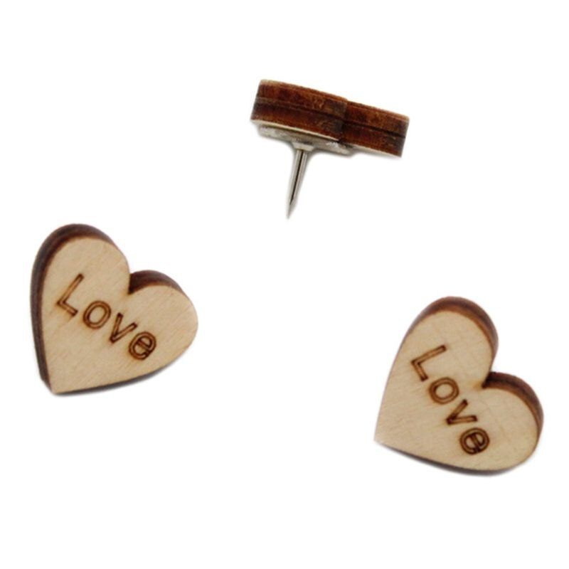50 stk/lott nautral heart push pins i tre pinnestifter stål punkt oppslagstavle  b36c