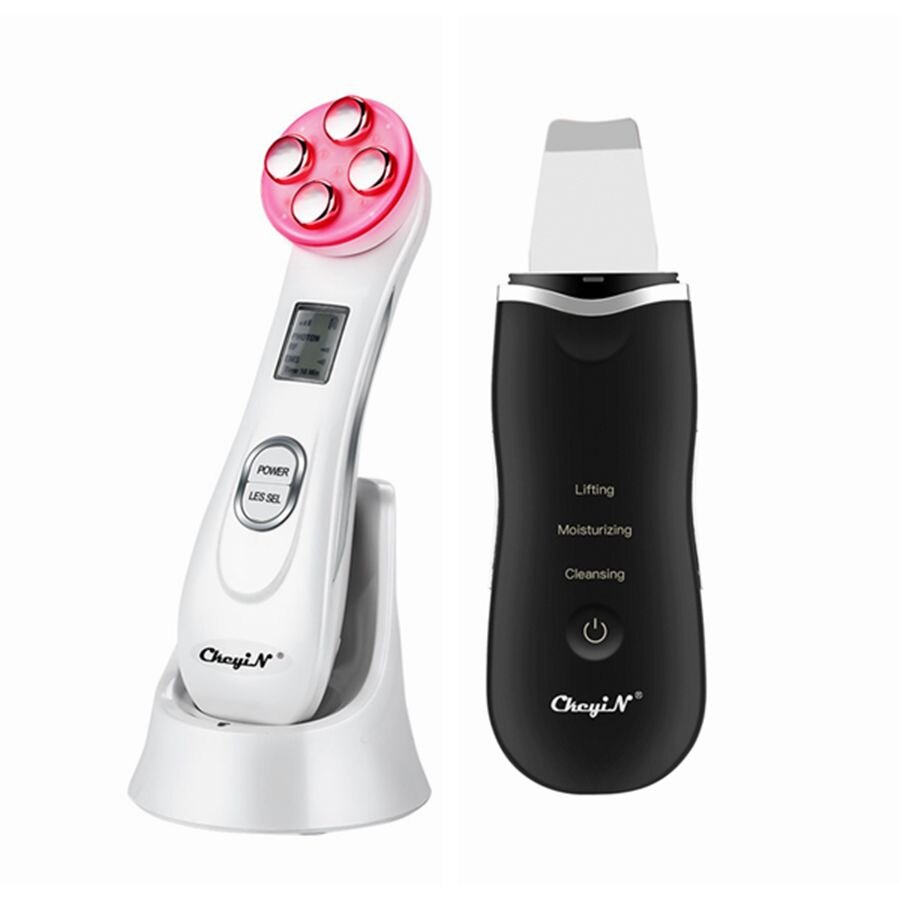 Ems Mesotherapie Rf Led Photon Draai Facial Massager + Ultrasone Huid Scrubber Diepe Gezicht Cleaning Pore Cleaner Schoonheid Machine: MR216HQ MR201WQ