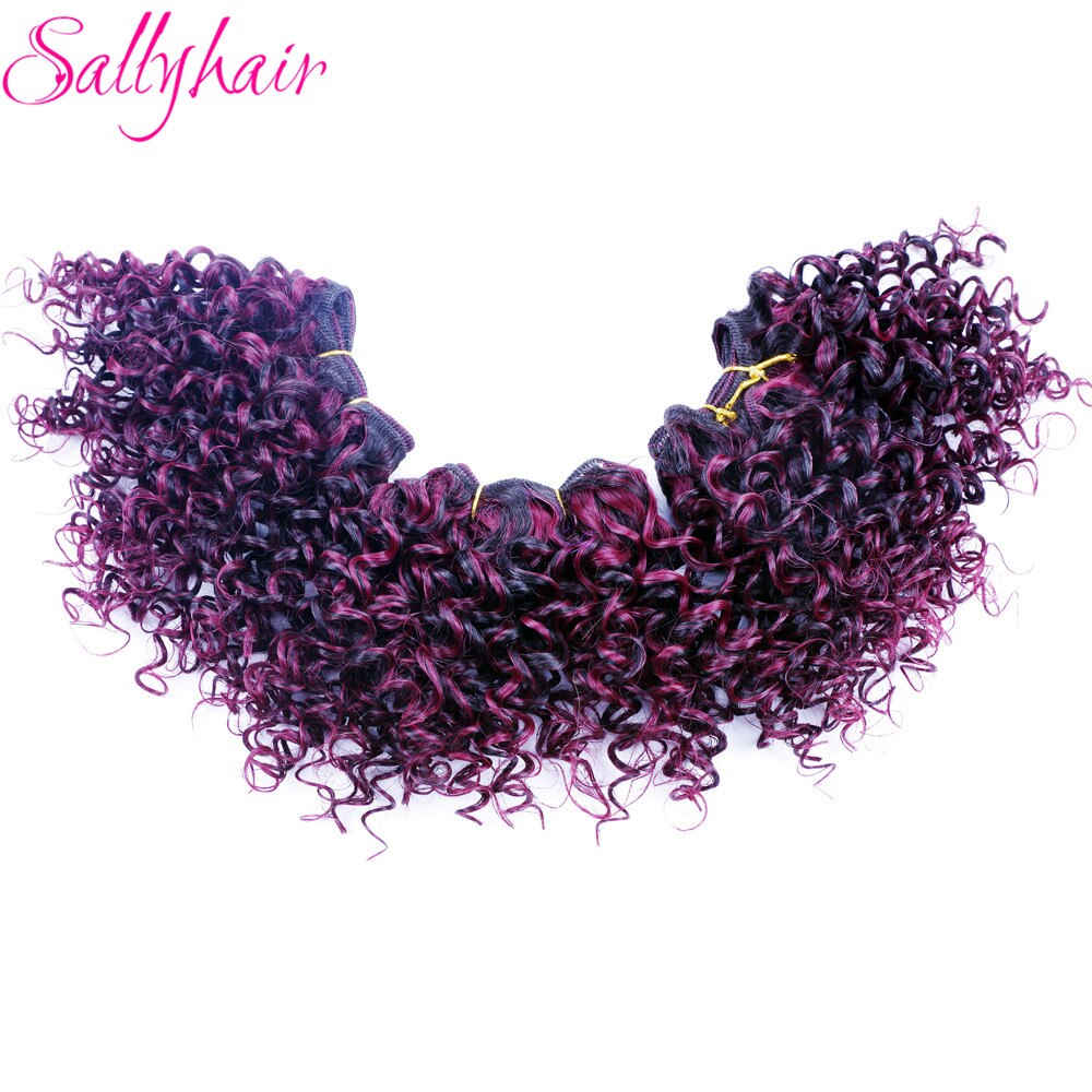 Sallyhair color degradado Afro Kinky crochet Pelo Rizado tejido negro mezclado Borgoña extensiones de pelo sintético 3 pc/lot Weavings de pelo