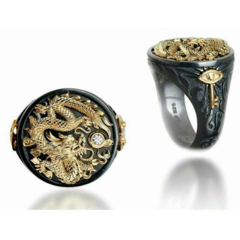 Modyle 2022 Goud Zwart Ring Gouden Draak Met Cz Steen Bal Mannelijke Ring Vintage Punk Vinger Ring Sieraden Voor Mannen: 9