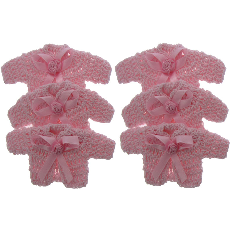 12 stücke Miniatur Häkel zur Seite fahren Blumen Band Baby Dusche Taufe Handwerk Party Dekorationen 5,0x9,5 cm: Hellrosa
