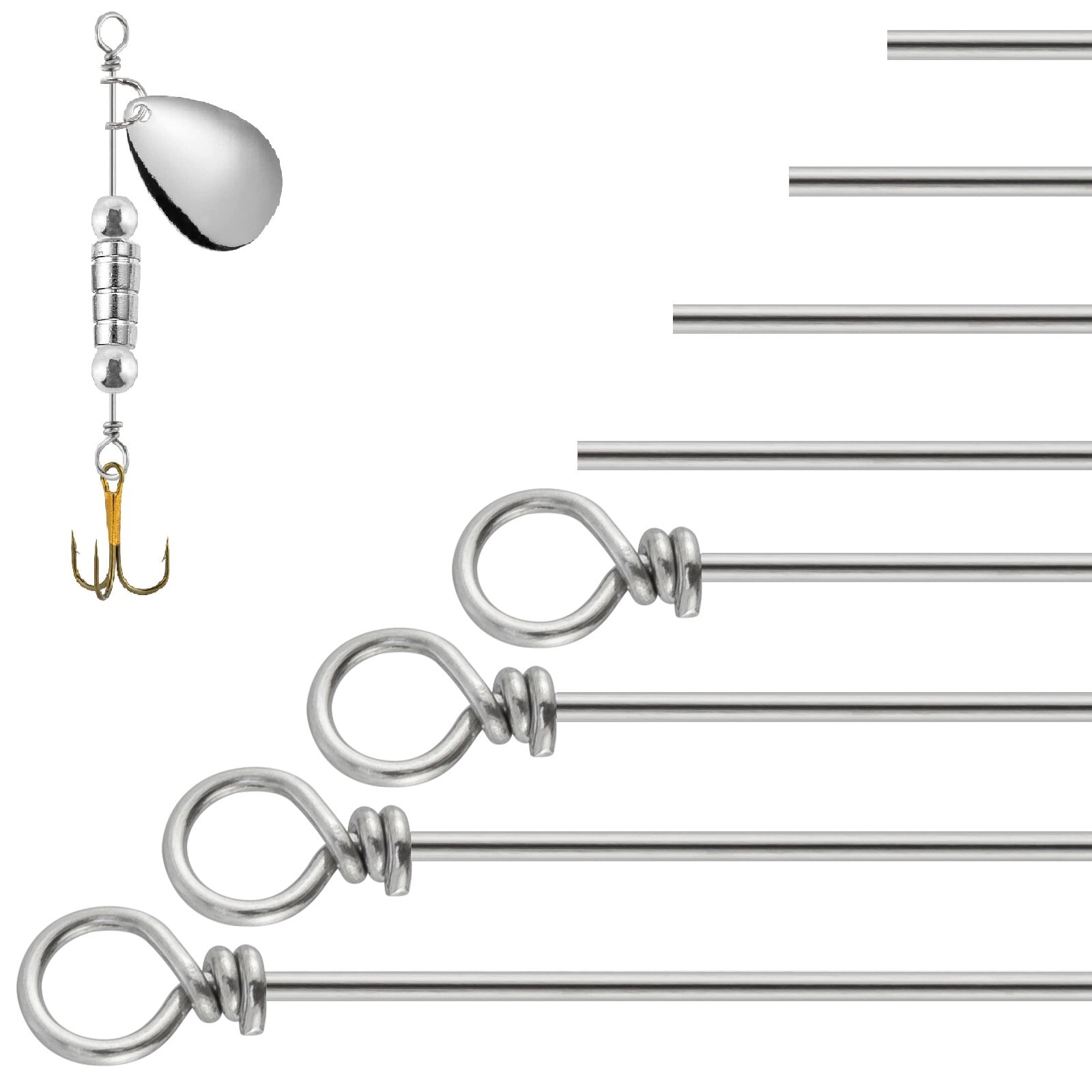 100pcs Fishing Spinner Shaft Stainless Steel Looped Wire for Spinnerbait Inline Spinner Walleye Rig Tail Spinner Bass Trout