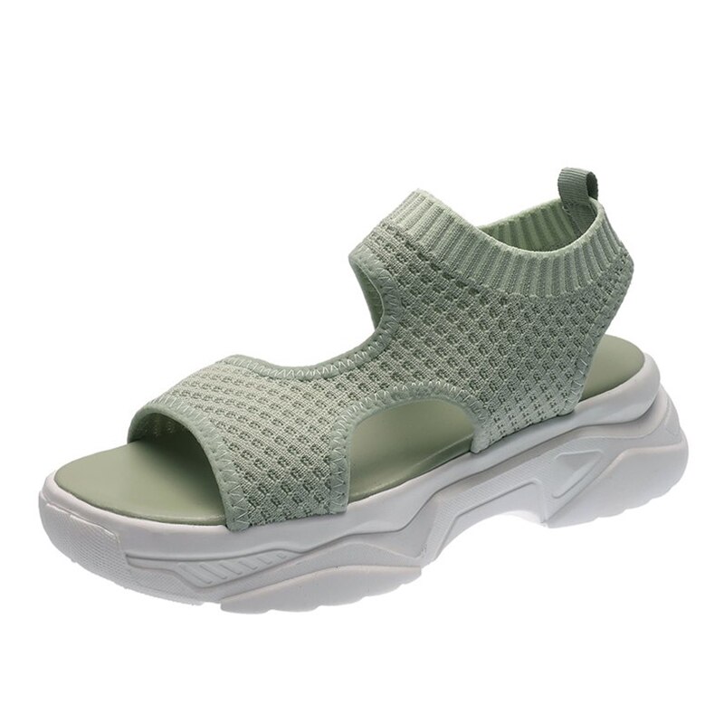 Mcckle kvinner sandaler uthult kvinne elastisk bånd mesh pustende sko dame kile plattform kvinners sommersko med åpenn tå: Lysegrønn / 7.5