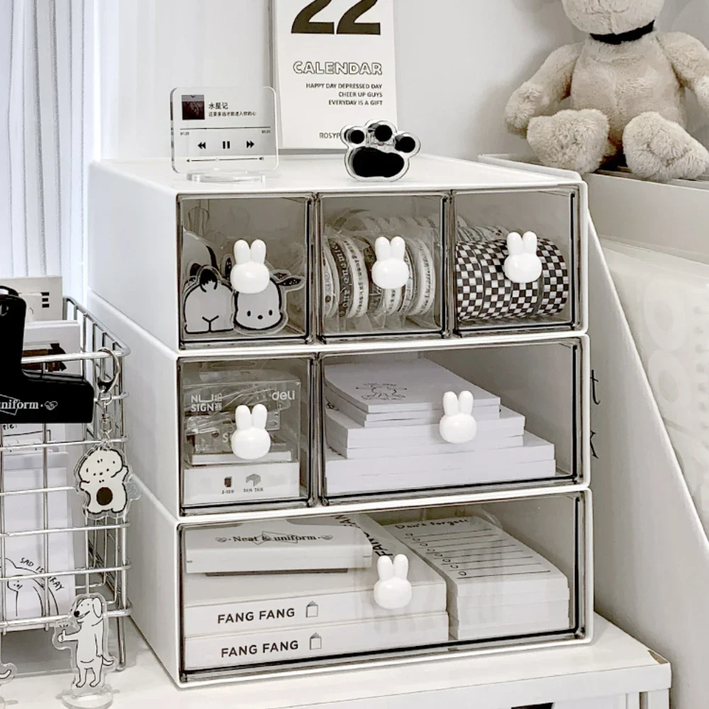 Cajón de escritorio organizador Kawaii Ins, caja de almacenamiento de combinación libre, horquilla de plástico, maquillaje, cosméticos, estante organizador de almacenamiento de escritorio