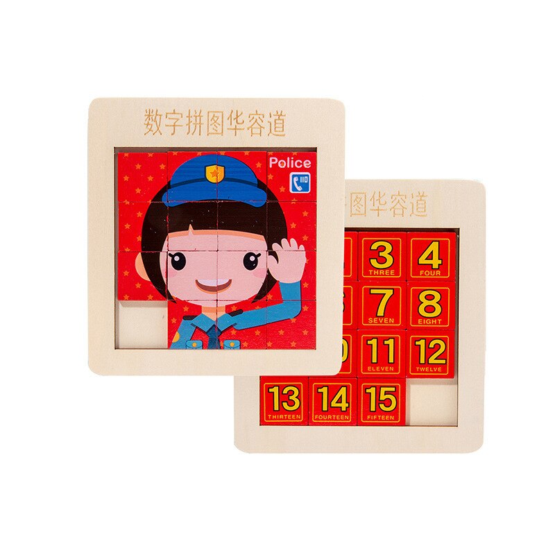 Huarong Road Klotski Puzzle Wooden 3D Puzzle Double-sided Digital Educational Early Learning Toys Children Brain Toys Develop: 1pc Girl