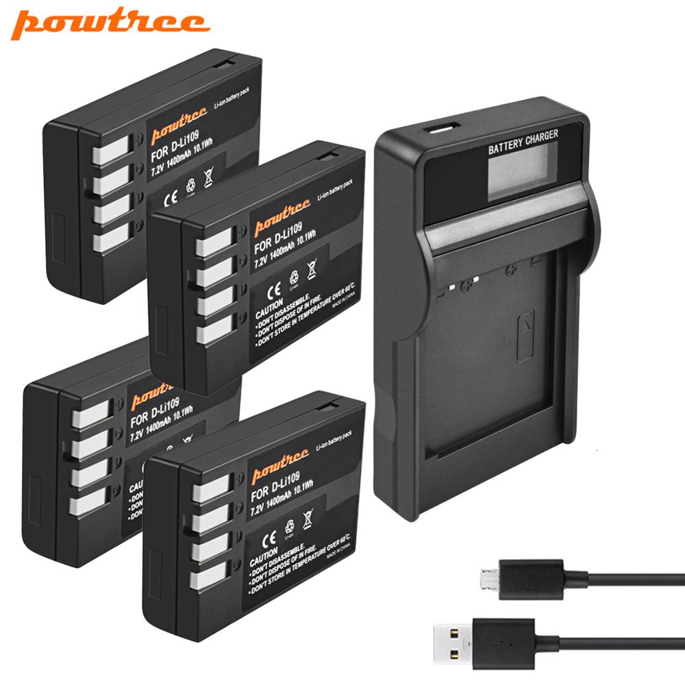 Powtree para Pentax 7,2 V 1400mAh D-Li109 DLi109 DLi 109 batería + LCD cargador para K30 K50 K-30 K-50 K500 K-500 K-S1 KS1 K-S2 KS2: 4X Battery Charger