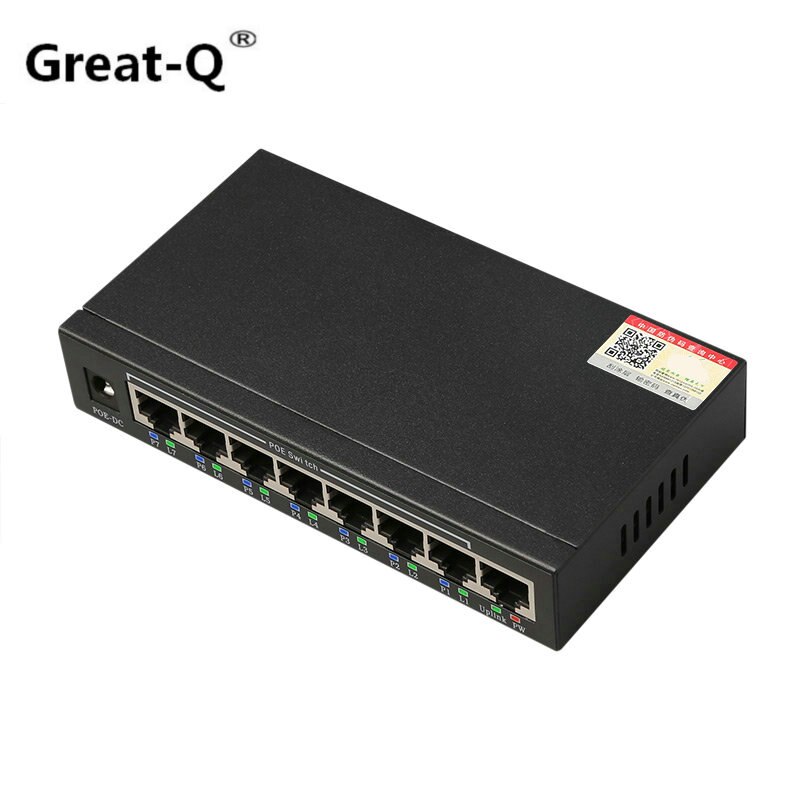 Grote-Q 802.3af PoE Switch 8 Port ports 10/100M Voor IP Camera Ethernet PoE Voor IP camera Systeem Netwerk Switch