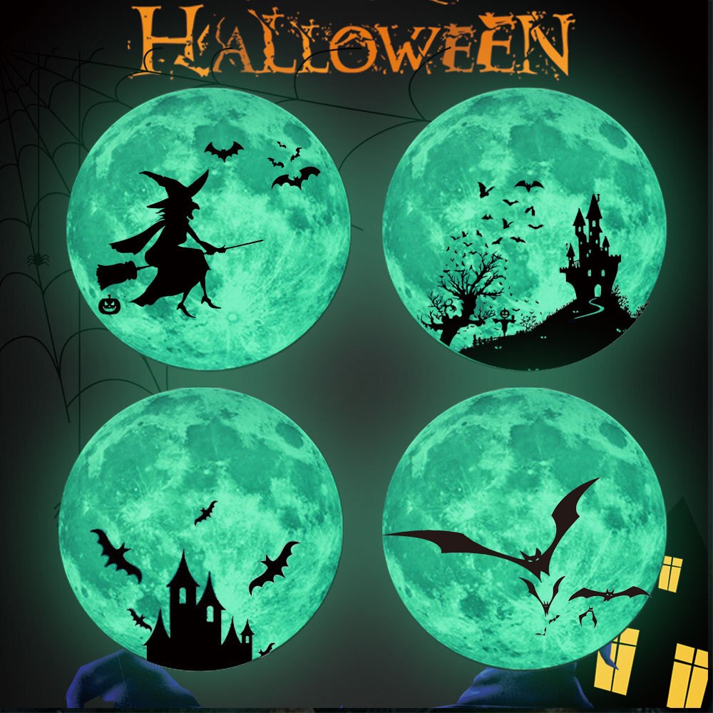 Halloween dekoration flagermus heks måne slot glødende klistermærker glød i mørket klistermærke hjem soveværelse stue vægindretning