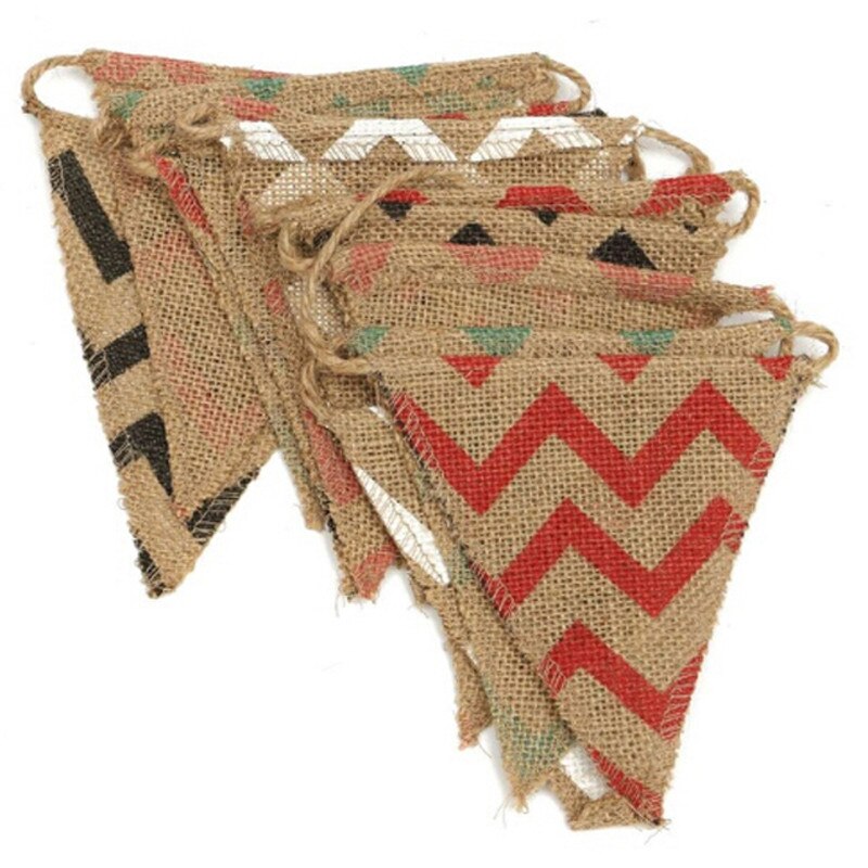Mini Triangle Wavy Bunting Banners Burlap Jute Flags Christmas Wedding Party Hanging Decoration Bunting Banners: Default Title