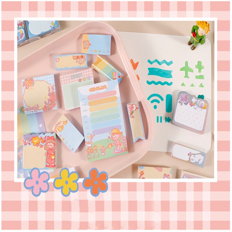 Cute Post-It Notes with Acrylic Box Scrapbook Stickers Stationary Office School Supplies Chinoiserie Paper Memo Pad Sticky Label