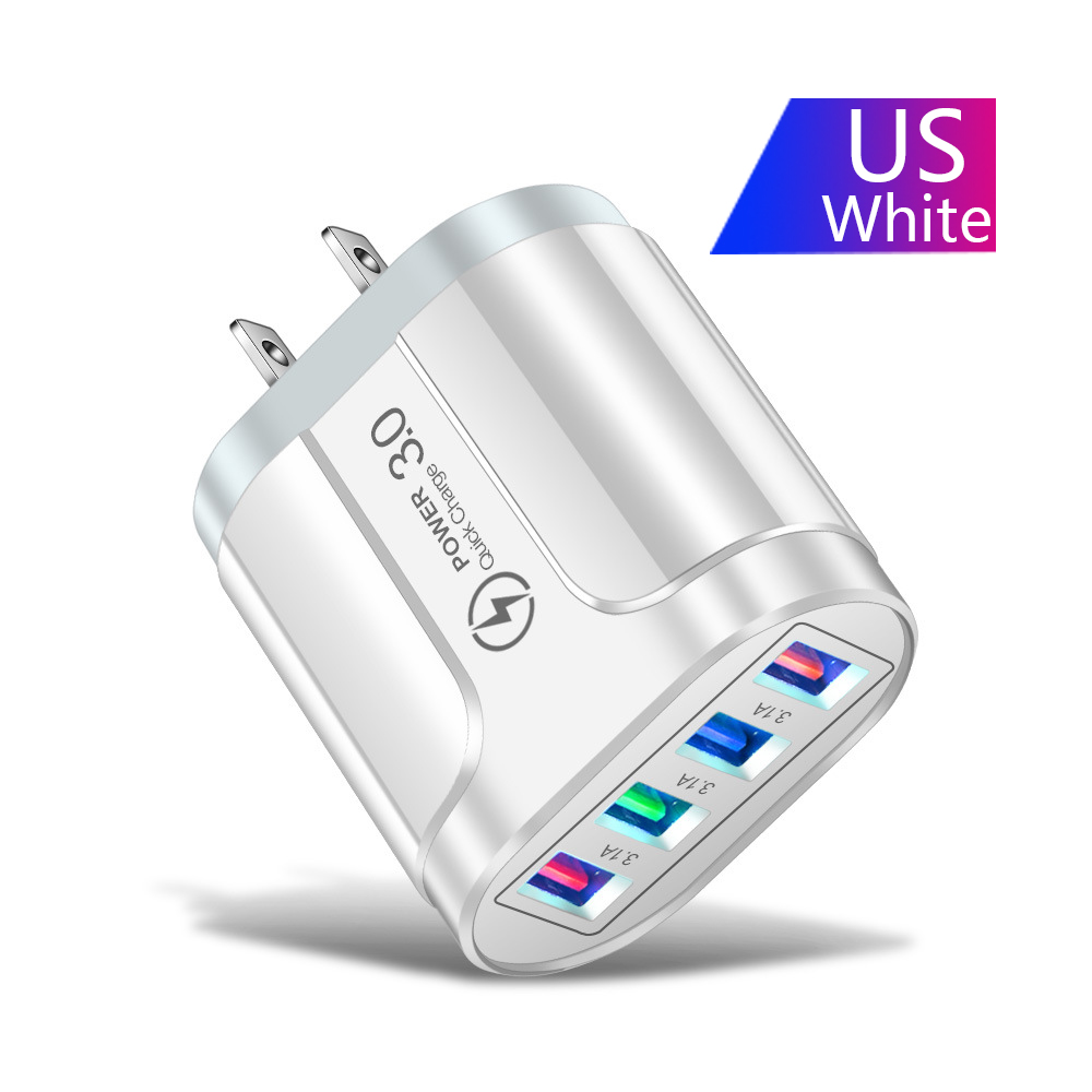 Uthai HC-385 3A 4-Port Mobiele Telefoon Oplader Led Licht 4 Usb Lader Opladen Hoofd Mobiele Telefoon Reislader: US-White