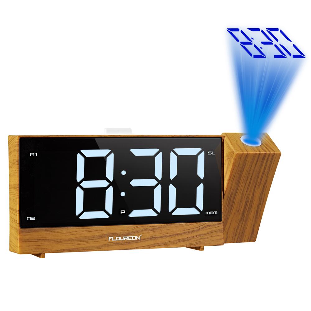 Projection Radio Alarm Clock LED Digital Desk Table Watch Snooze Function Adjustable Projector FM Radio with Sleep Timer: Default Title