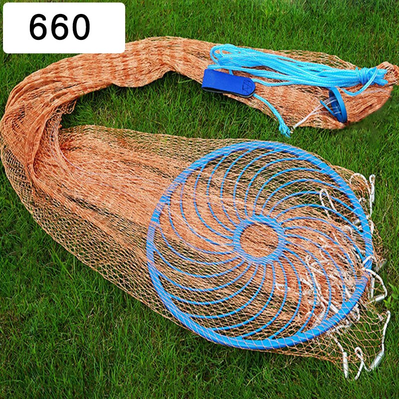 Lawaia Cast Network With Steel Pendant Braided line Hand Throw Fishing Net with Big Plastic Blue Ring Network Tackle for Fishing: 660