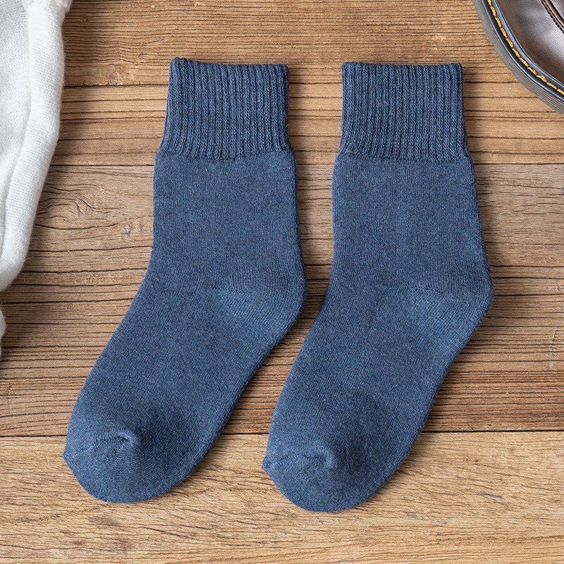 Winter warme damessokken effen kleur badstof dikke sokken dames 1 paar/verpakking: Blauw