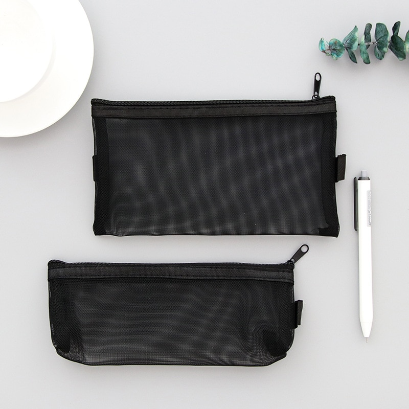 Simple Transparent Mesh Pencil Case Office Student Pencil Cases Nylon Kalem Kutusu School Supplies Pen Box Astuccio Scuola BD37