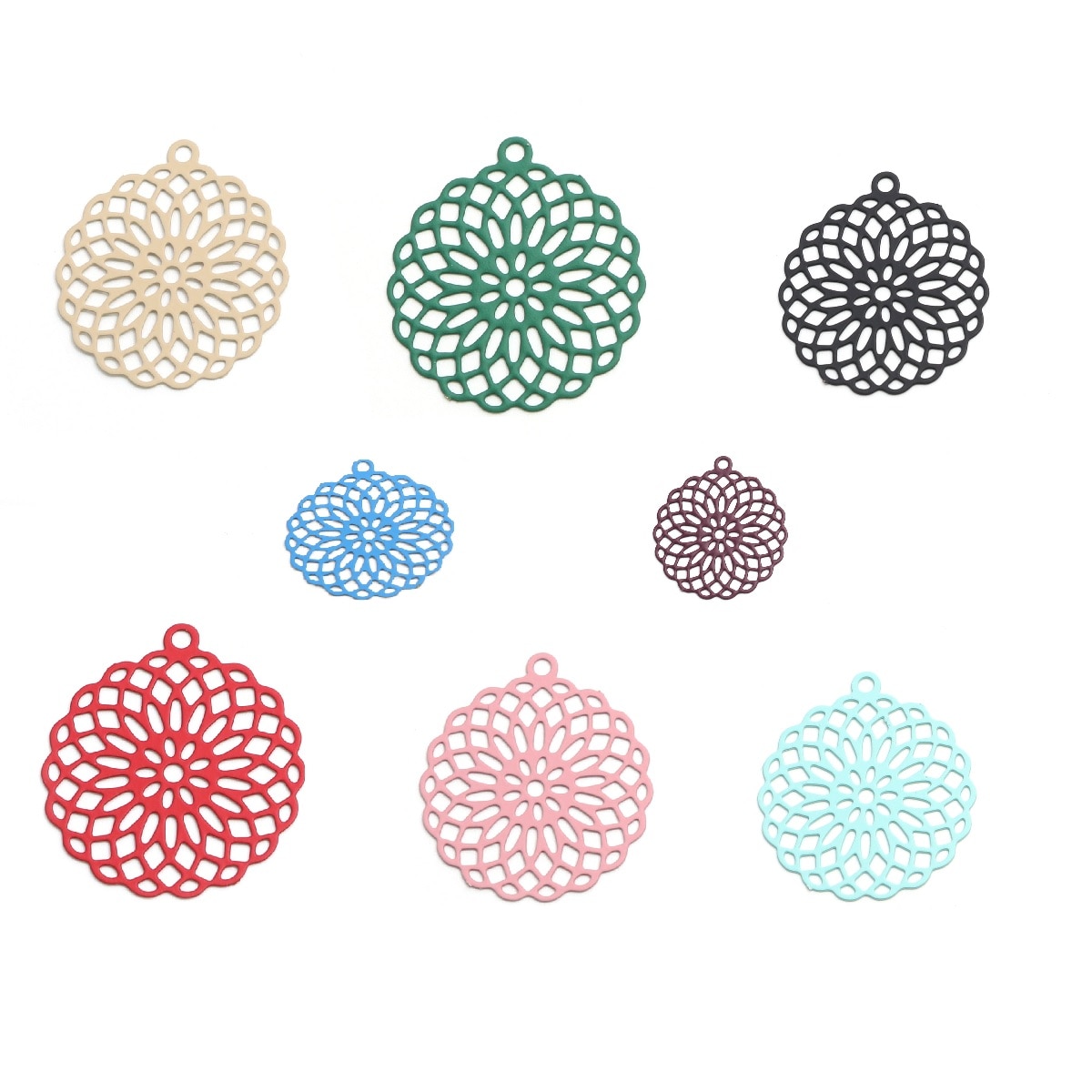 Flower of life berlocker koppar filigran stämpling hängen silver färg 3cm x 2.7cm för att göra själv örhängen smycken , 10 st