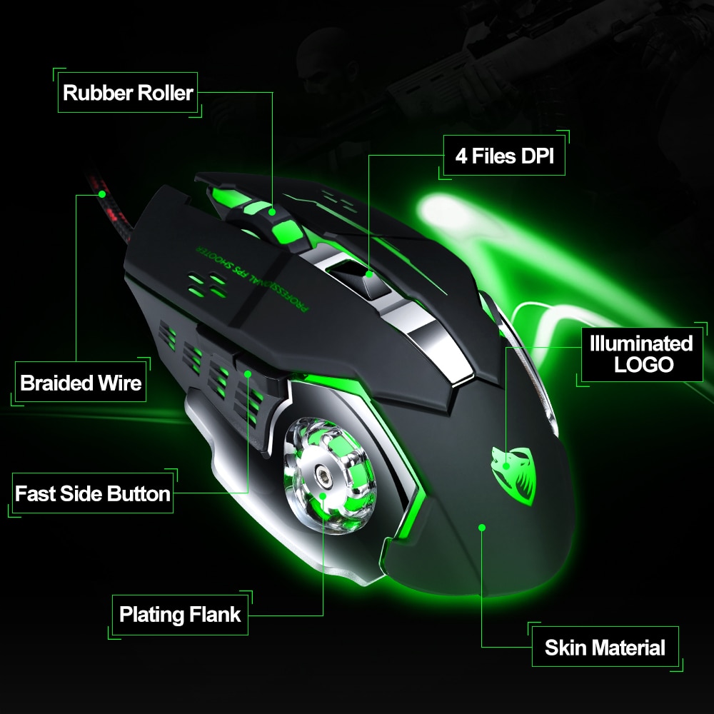 Wired Gaming Mouse 6 Button 3200 DPI LED Optical USB Computer Mouse Gamer Mice Silent Game Mouse+Gaming Mouse Pad