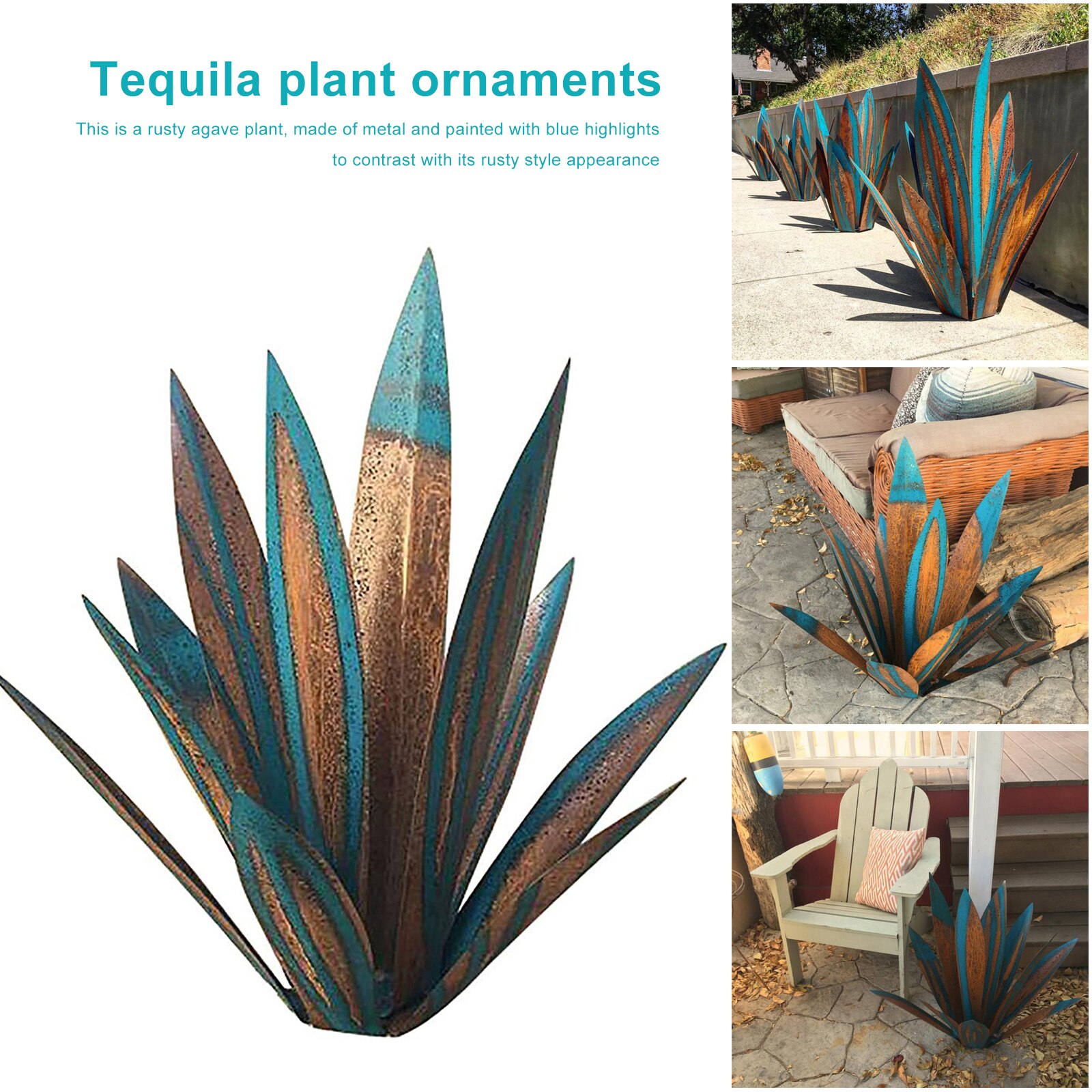Hand Painted Metal Artificial Agave DIY Iron Art Statue Plant for Garden Yard Decoration Landscape Ornaments Outdoor Figurines
