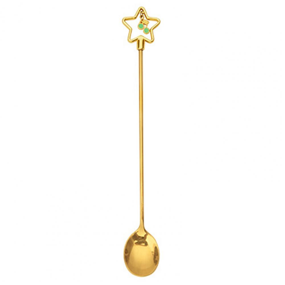 Cuillère à Dessert en acier inoxydable, fourchette en forme de fleur de cerisier cuillère à Dessert fourchettes à fruits cuillère à remuer pour café vaisselle accessoire de cuisine 1 pièce: 7 Golden Star Spoon