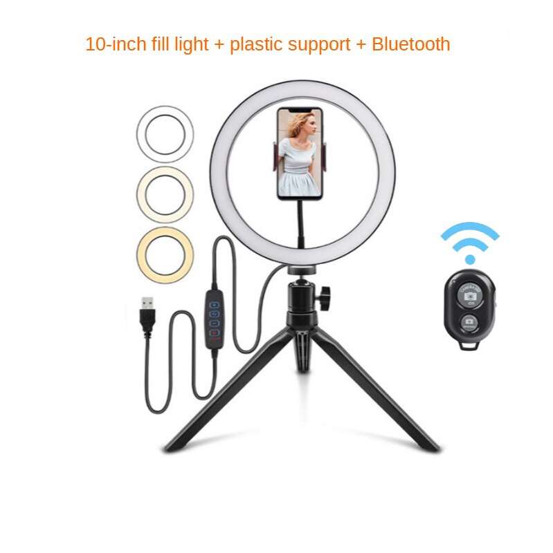 Fotografering led selfie ring ljus 26cm dimbar kamera telefon ring lampa 10 tum med bordsstativ för makeup video live studio: A