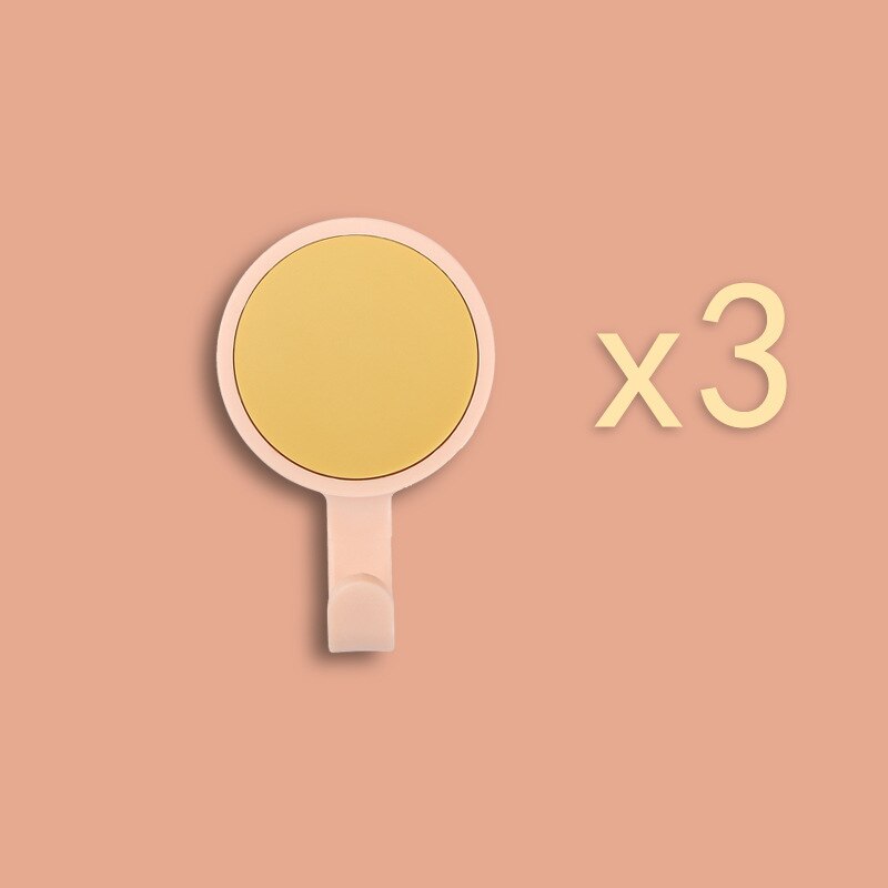 Muur Gemonteerde Sterke Nail-Gratis Haak Geplakt Effen Gekleurde Muur-Gratis Punch-Gratis Naadloze Haak Badkamer keuken Haak 3 Pcs Verkoop: Yellow and Pink