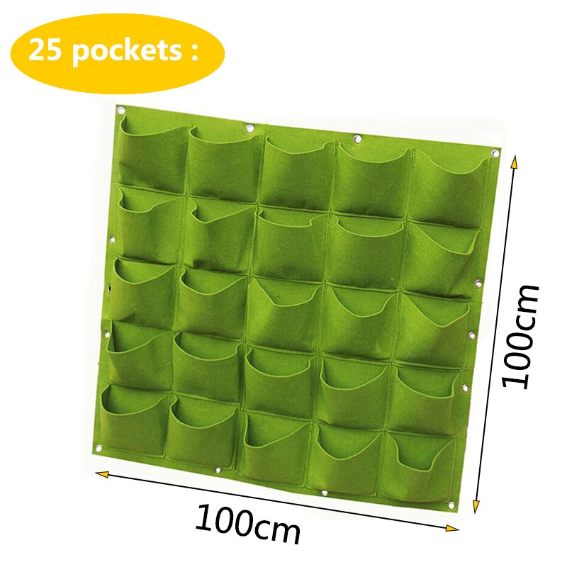 wall flower Grow Bags pocket vertical garden Planting Hanging home plant tools fabric Vegetable planter jardin growing pots: 25pockets 100x100