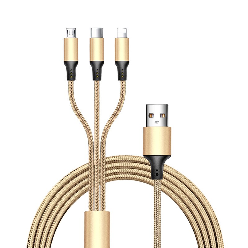 Nohon 3 em 1 cabo usb para iphone xs max xr relâmpago cabo do telefone móvel micro usb tipo c cabo de carregamento para xiaomi carregador cabo: Gold