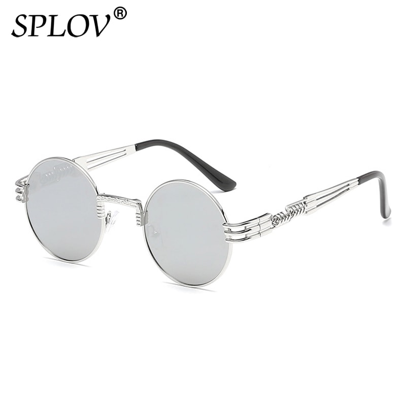 SPLOV Retro Steampunk Round Metal Sunglasses for Men and Women Double Spring Leg Colorful Eyewear UV400: N1 Silver Mercury