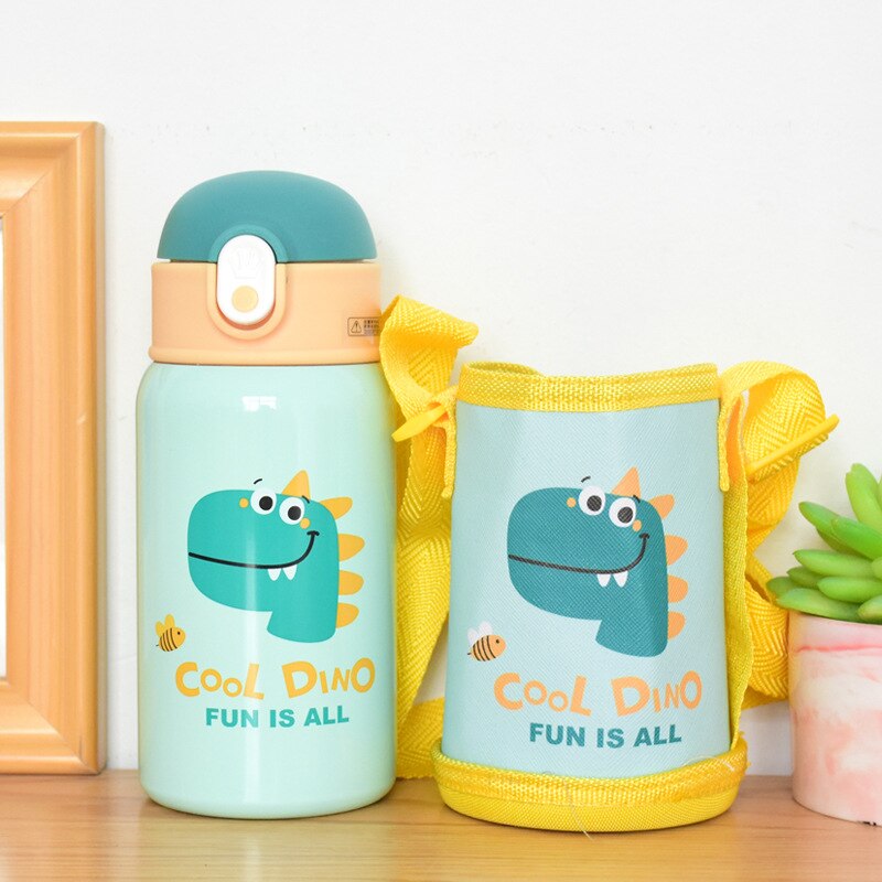 600/400ml enfants dessin animé bouteilles à boire Double couches 316 acier inoxydable Thermos eau enfants isolé tasses Portable maison Sc: HA039-green