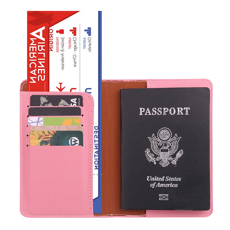 PU Lederen Paspoorthouder Reizen Accessoires Vrouwen Paspoort Cover Organizer Busines Credit Id-kaart Portemonnee: pink