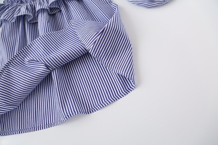 Meisjes Kleding Peuter Kids Baby Meisjes Leuke Verjaardag Kleding Blauw Gestreepte Off-Schouder Ruches Party Jurken + hoofdband