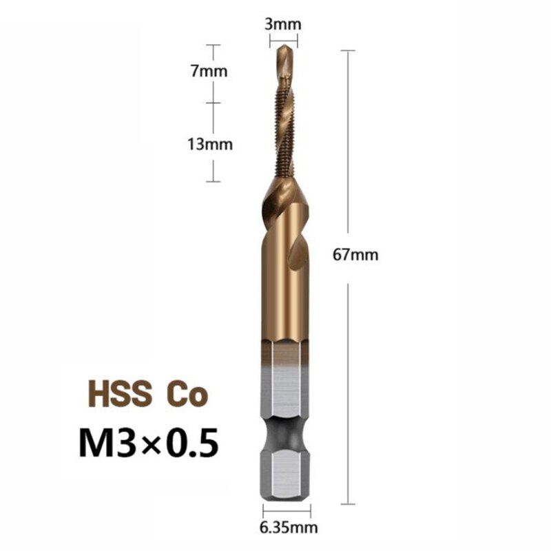 Hex Shank Cobalt Plated Screw Thread Tap Drill Bits Set Compound M3-M10 HSS Screw Thread Metric Tap