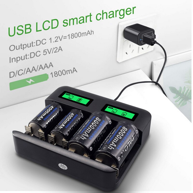 8 Slots Lcd Display Usb Smart Battery Charger Voor Aa Aaa Sc C D Size Oplaadbare Batterij 1.2V Ni-Mh ni-Cd Snellader