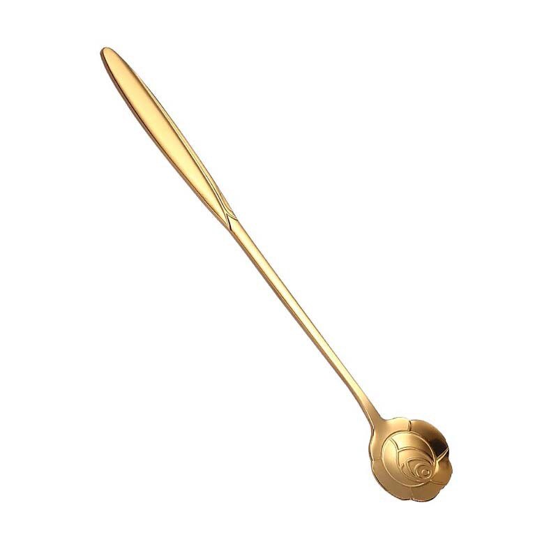 Acier inoxydable cerisier fleur cuillère créativité pétale longue poignée vaisselle mélange café crème glacée cuillères à café Gadgets de cuisine: golden rose
