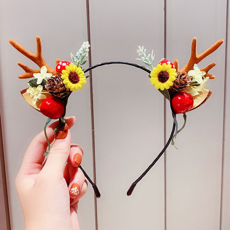 Kvinnor flickor jul saga blomma pannband retro träd gren rådjur öron horn hår båge krona festival rekvisita fest