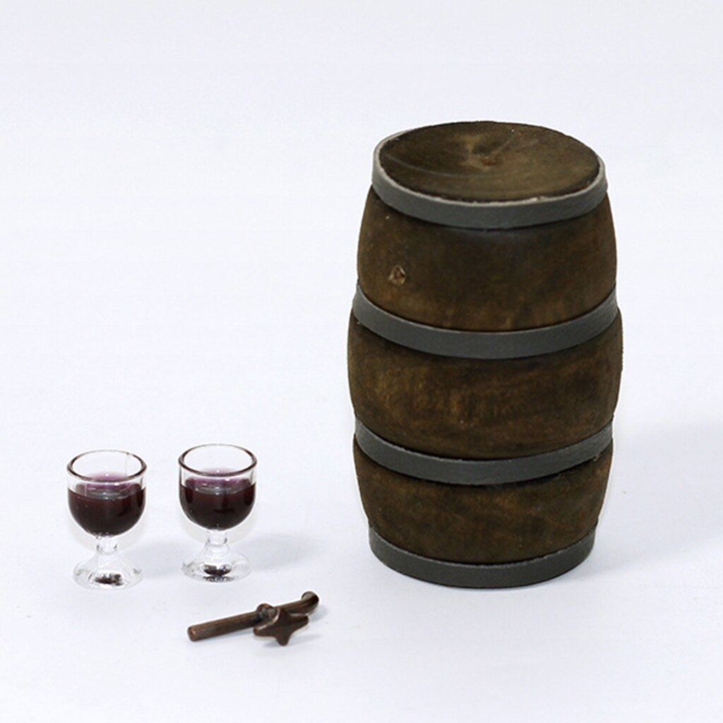 1/12 Schaal Dollhouse Keuken Bar Decoratie Accessoires Miniatuur Houten Wijn Vat Mini Bier Vat Speelgoed: 1 Keg 2 Wine Red Cup