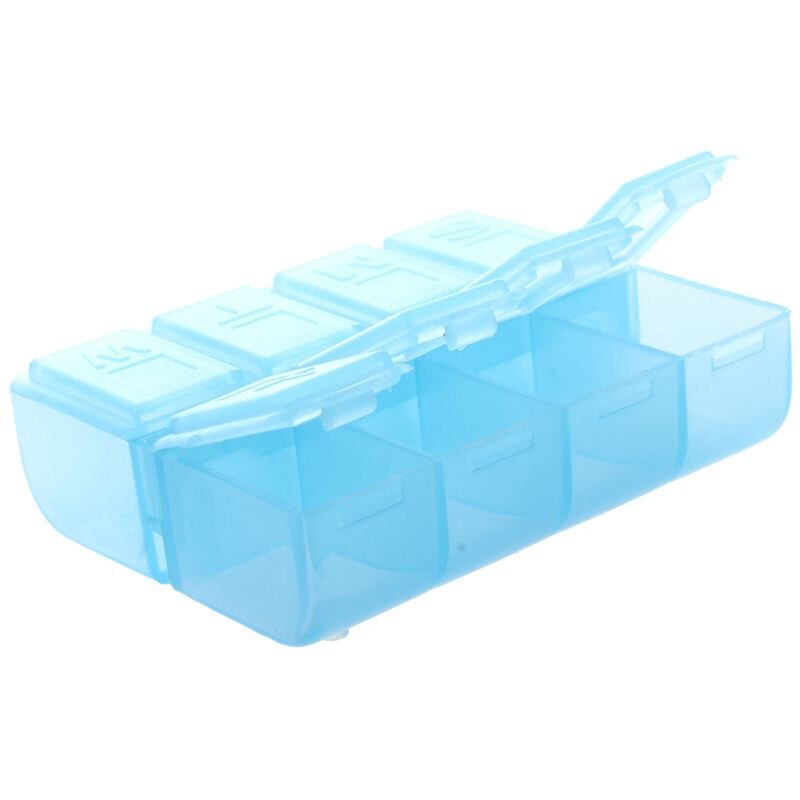 Plastic Rectangle 8 Compartments 7 Days Medicine Pill Box Blue
