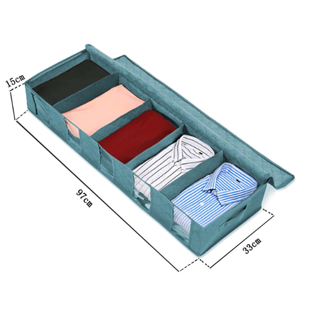 1/3 stk. ikke-vævet stof tøjopbevaringspose foldeopbevaringsboks klart vindue lynlåsetaske tøjarrangørhåndtag 49 x 36 x 21cm: D blå 1pc