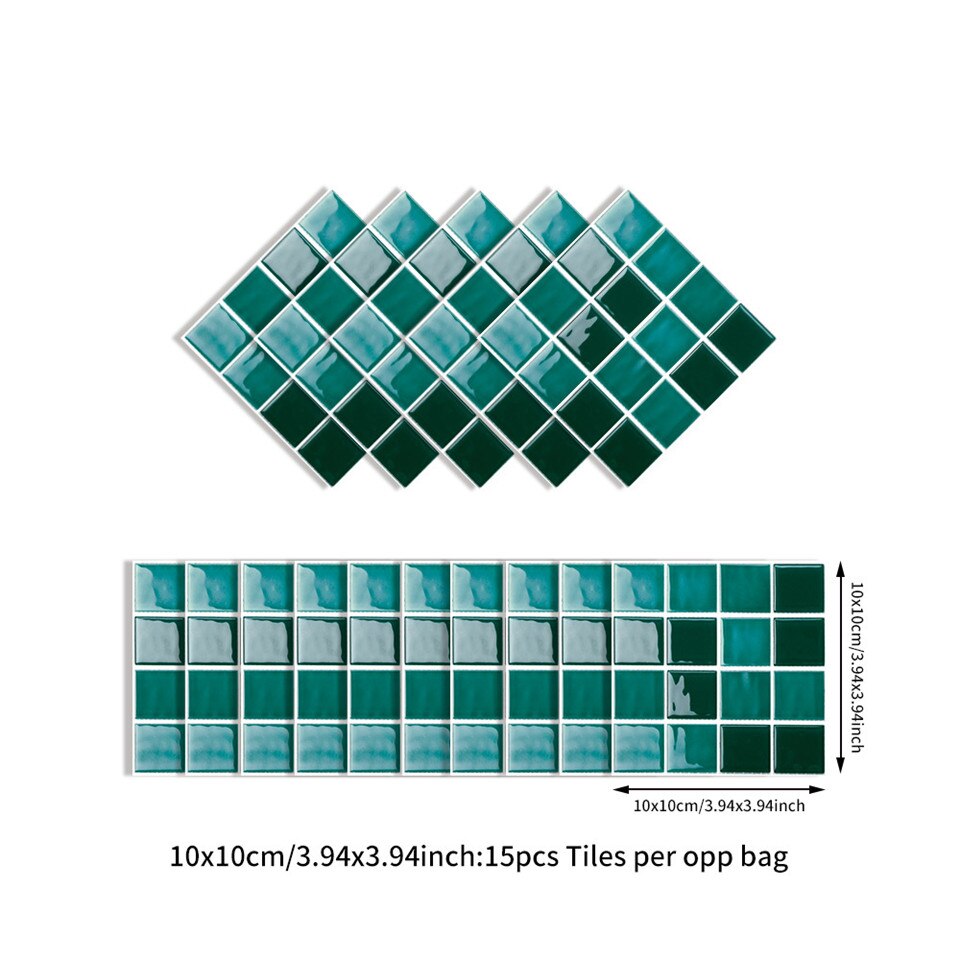 10*10cm*15 stk mosaik vægklistermærker dekorativ krystalfilm badeværelse køkken oliefast selvklæbende vinyl tapet hjem: Sj -05