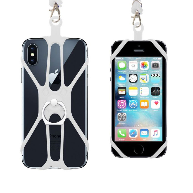 General Purpose Silicone Cell Phone Lanyard Rocontrip Strap Case Holder With Detachable Neckstrap Universal For Smartphone HF: White