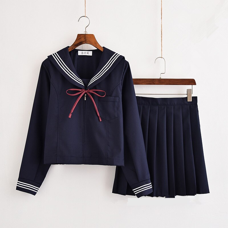 Meninas Uniforme Escolar Japonês Japão Marinheiro da Marinha Uniforme de Formatura Roupas Camisa Da Escola Alunos Saia Conjuntos: Long sleeve suit / L