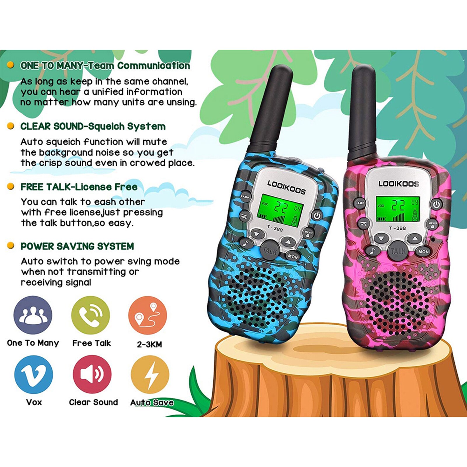 2 pçs walkie talkie crianças comunicador crianças distância de rádio 2-3km 1 par camuflagem walkie talkies presente de aniversário