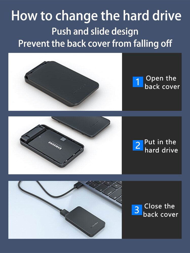 Acasis-carcasa de disco duro externo, caja de HDD externo, USB tipo C, SATA, SSD, para HDD 2,5, compatible con UASP 5gbps