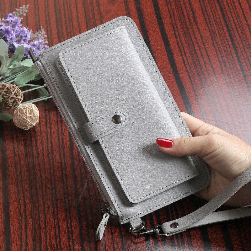 Luxe portemonnee dames, lange rits, leren portemonnees voor dames, portemonnees voor dames, multifunctionele portemonnee, portemonnees voor meisjes, carteira feminina: Grijs