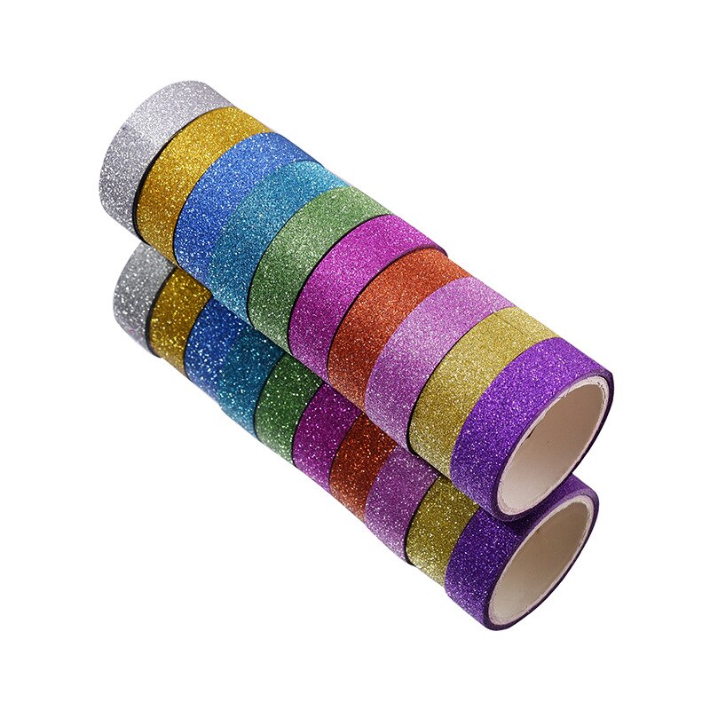 10Pcs Glitter Washi Tape Plakband Diy Decoratieve Scrapbooking Foto Kleur Masking Tape Schoolbenodigdheden Kantoorbenodigdheden